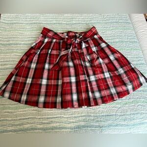 Red and Black Pleated Mini Skater Skirt